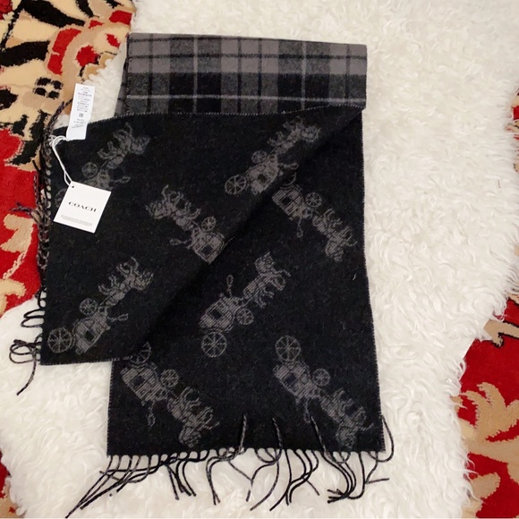Coach Reversible Horse And Carriage Plaid Print Muffler/Scarf - Picture 4 of 7